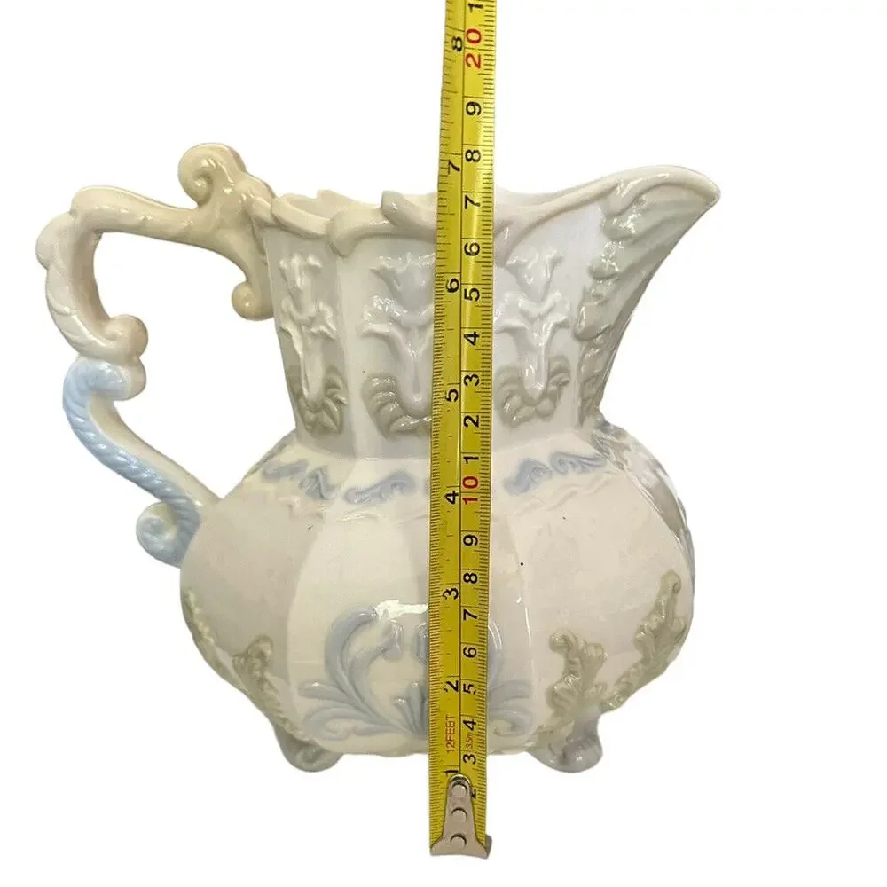Stunning Capodimonte Italy Beverage Jug Pitcher Decorated Relief Octagon Shape